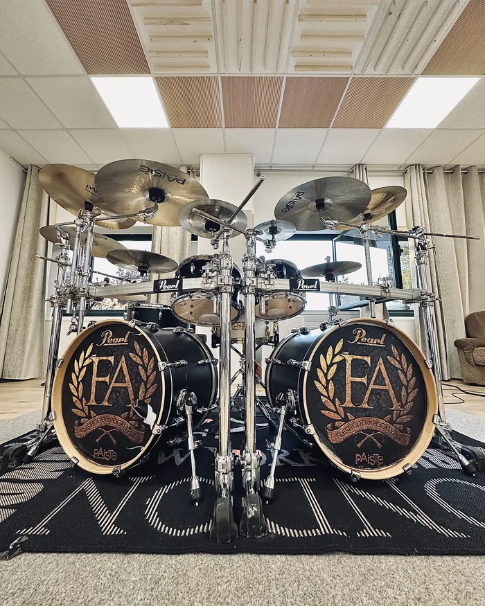 Fleshgod Apocalypse live drum rig set up in the live room at Studio 86
